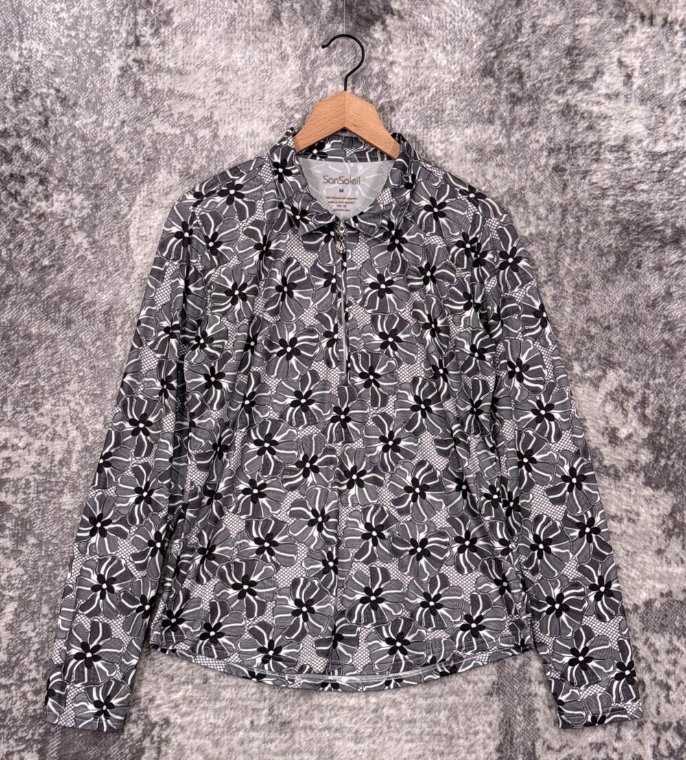 San Soleil 1/4 Zip Medium Womens Floral UPF 50 Long Sleeve Golf